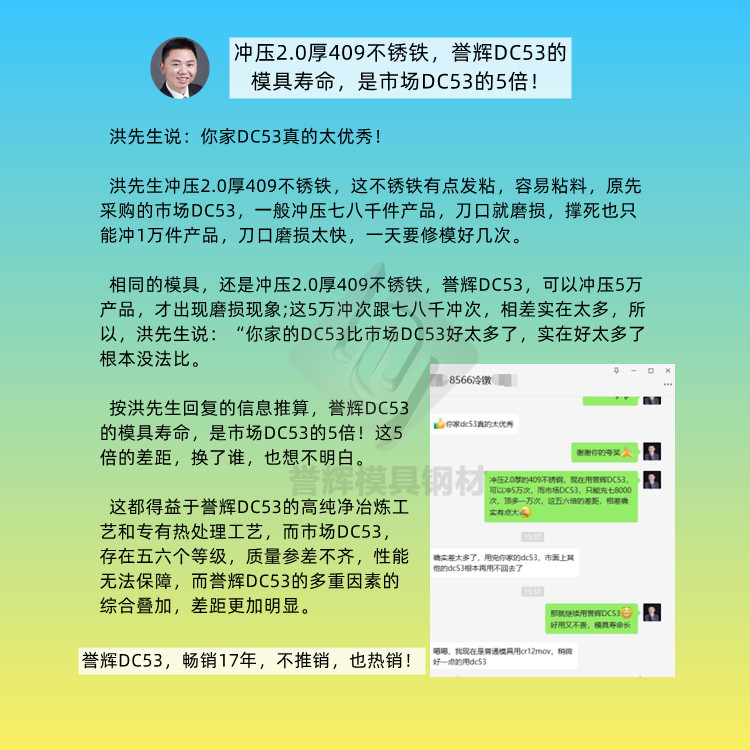 沖壓2.0厚409不銹鐵，譽輝DC53的模具壽命，是市場DC53的5倍！.jpg